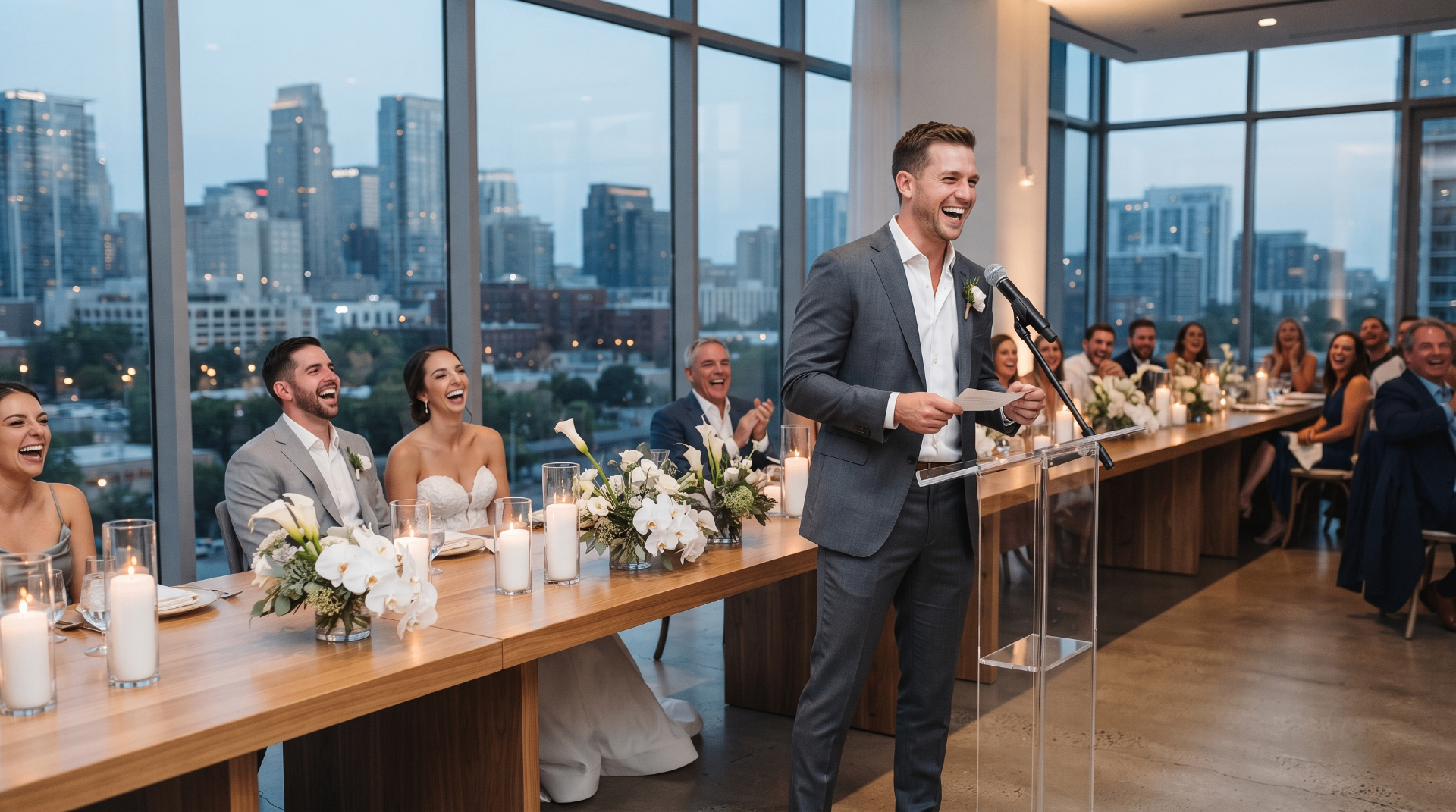 Best man giving a wedding speech at the top table