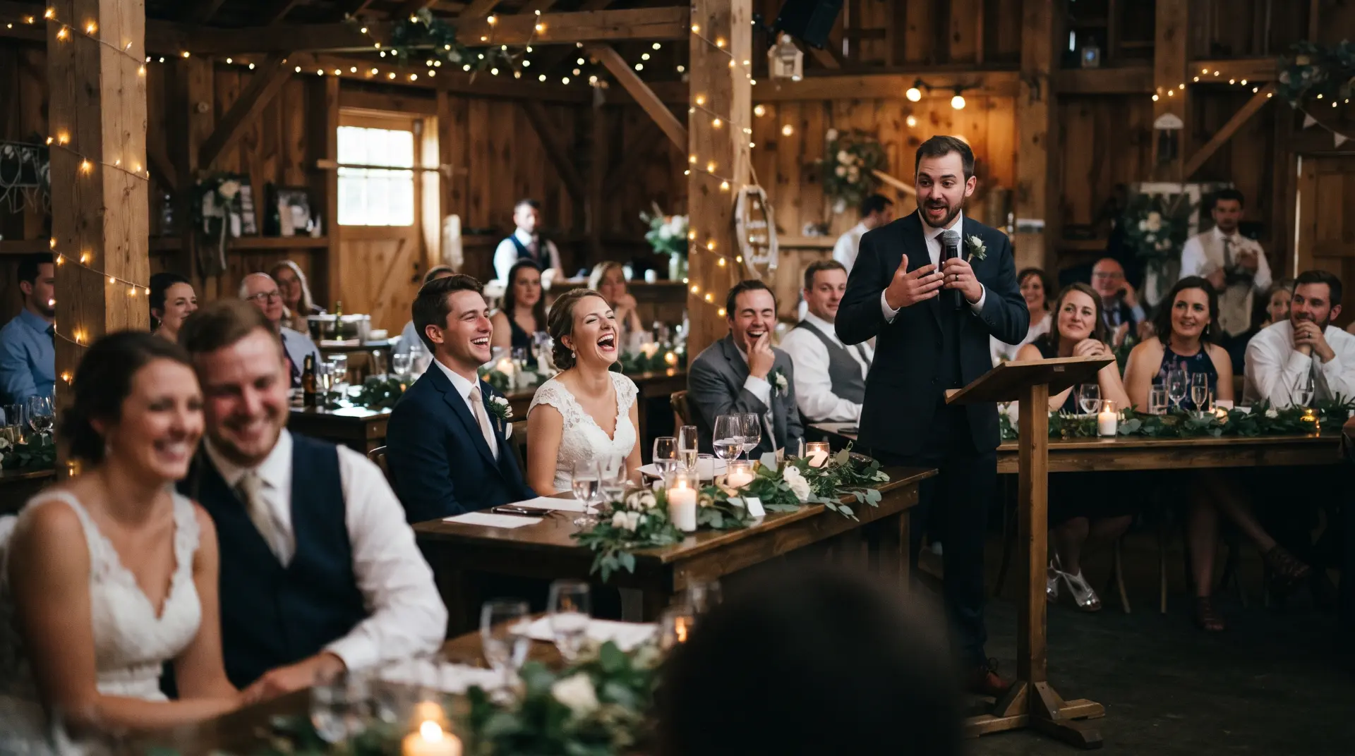Wedding speech being given to the bride and groom