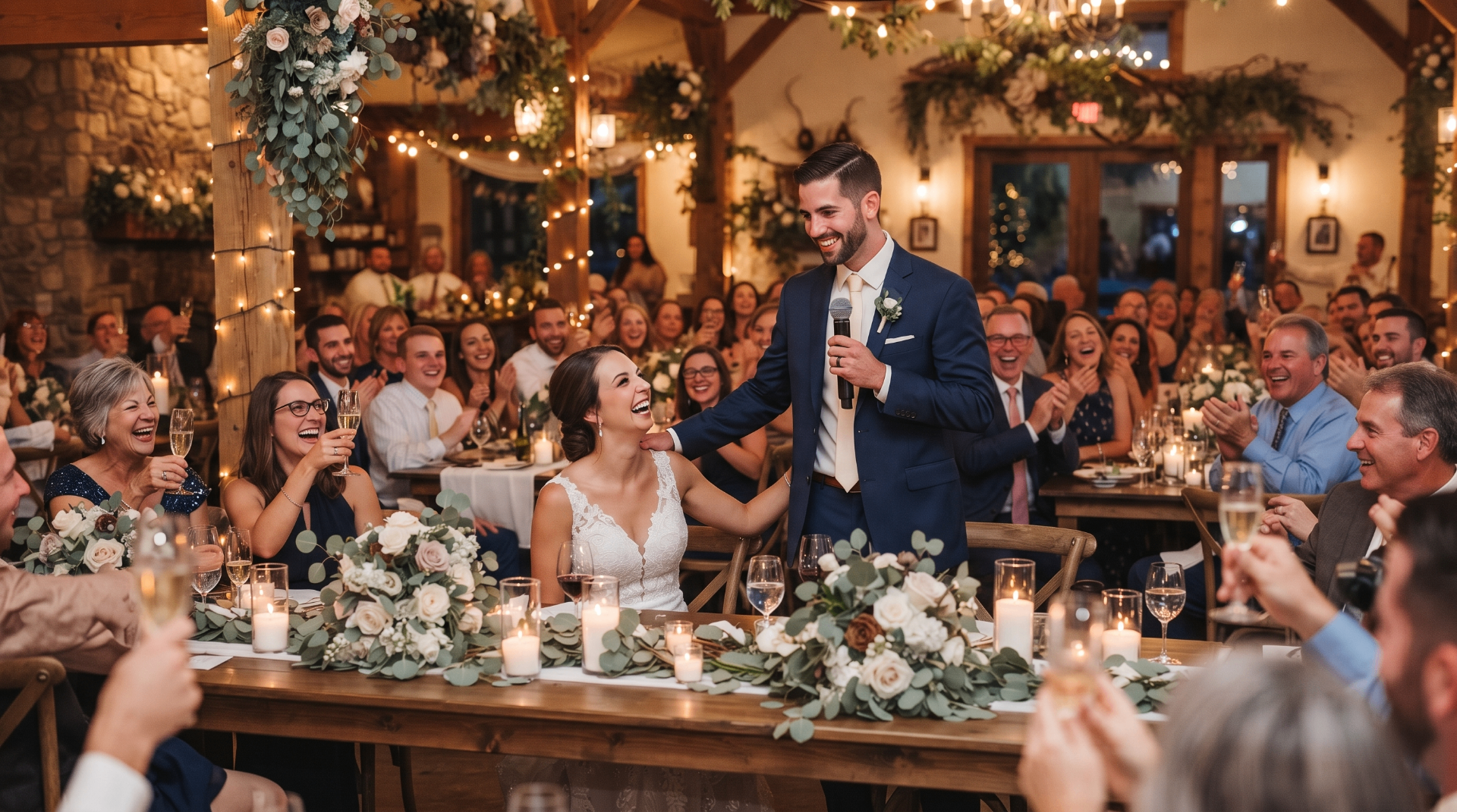 Wedding speech being given to the bride and groom